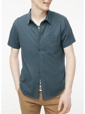 J.CREW Men’s Cotton Short-Sleeve Knit Button-Down Shirt In Blue-Size Large